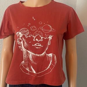 Romwe Orange Mind Blowing planet Graphic Tee, Size Small